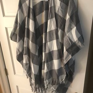 Gray and White Buffalo Check poncho